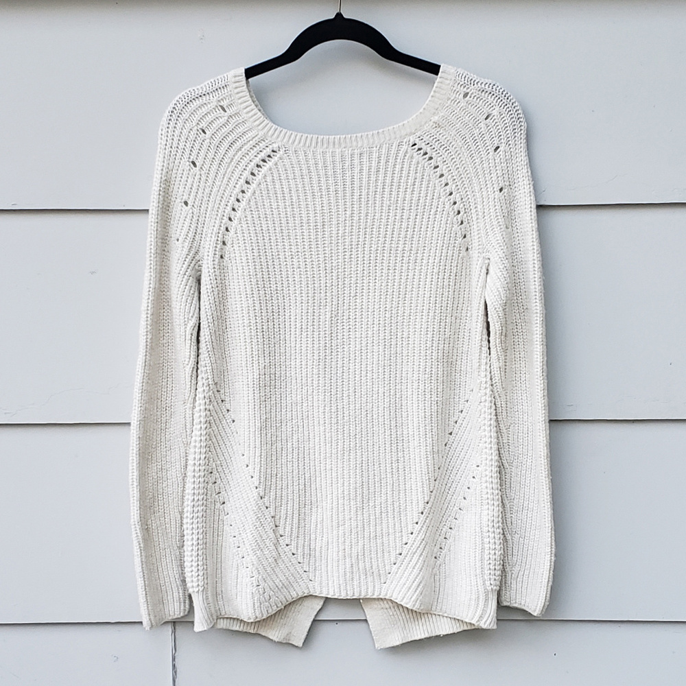 Trouve Creamy White Split Back Knit Sweater - XS